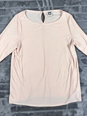 Anne Klein 3/4 Sleeve Button Back Blouse Shirt Top Light Pink Size Small